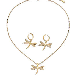 Collier en Bijoux Libellule Dorée avec Boucles d'Oreilles Bonus