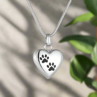 Collier Urne Commémoratif pour Animaux – Pendentif en Forme de Cœur avec Gravure de Patte