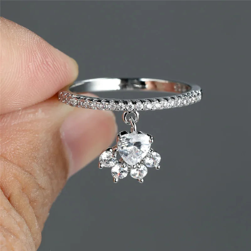Bague Vintage Patte de Chat & Pierre Cœur – Ton Or & Argent