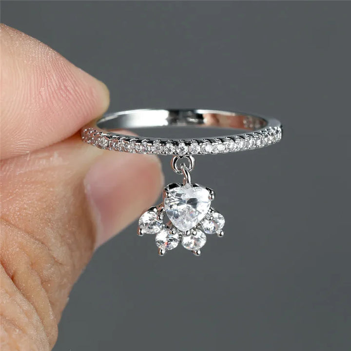Bague Vintage Patte de Chat & Pierre Cœur – Ton Or & Argent