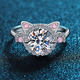 Bague Ajustable avec Oreilles de Chat en Zirconia