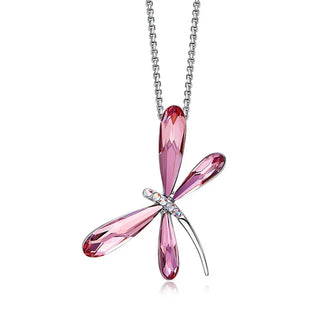 Collier Pendentif en Cristal Libellule Rose