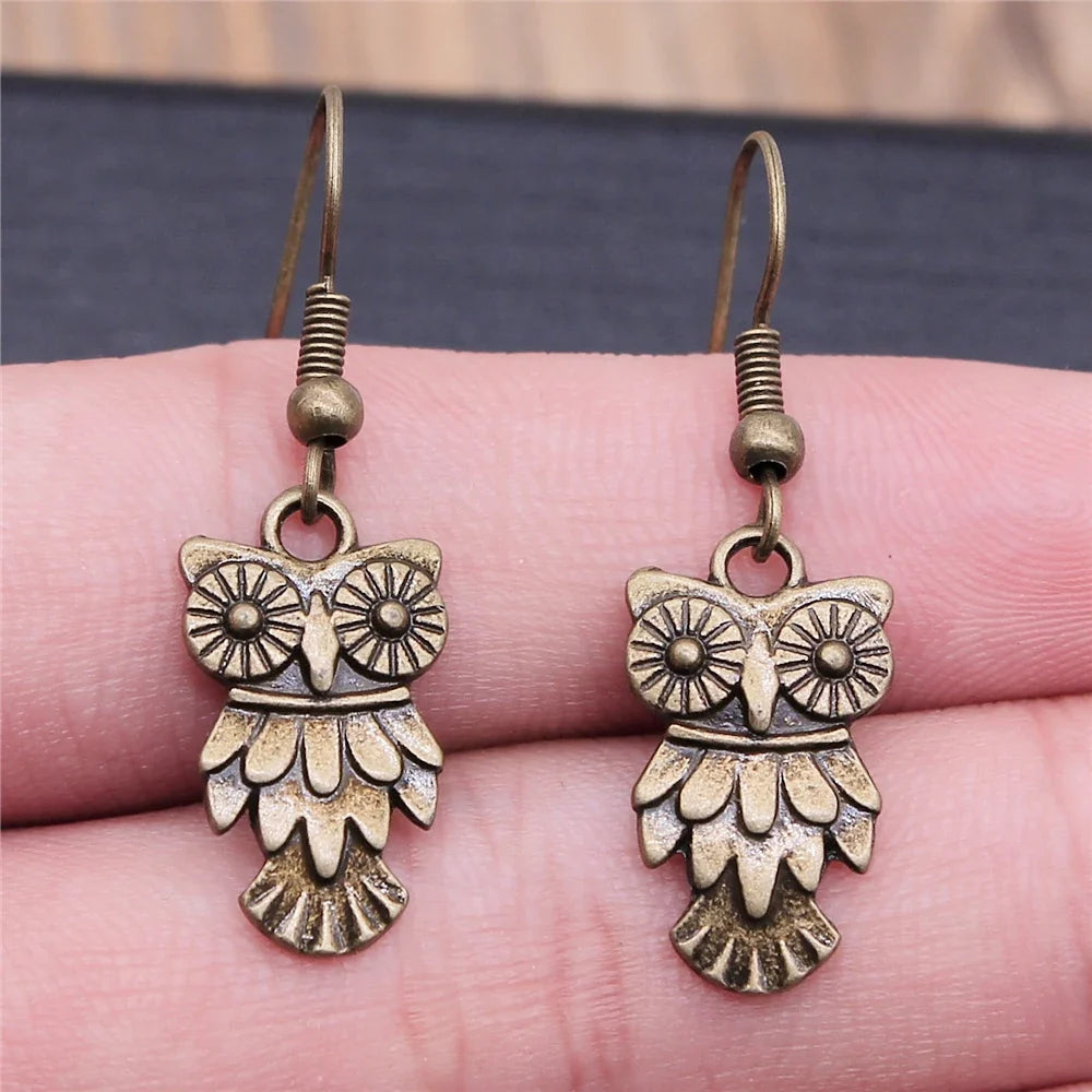 Boucles d'oreilles pendantes hibou vintage bohémien