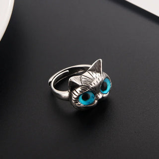 Bague Chat aux Yeux Bleus – Bague Animale Vintage en Argent Joyeuse pour Amateurs de Chats