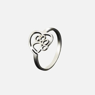 Bague en Acier Inoxydable Doré avec Pattes et Cœur – Bijoux pour Amoureux des Animaux