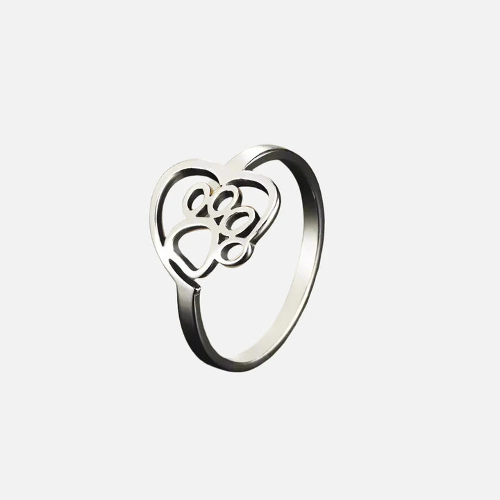 Bague en Acier Inoxydable Doré avec Pattes et Cœur – Bijoux pour Amoureux des Animaux