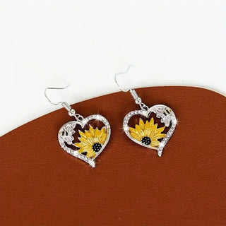 Boucles d'oreilles pendantes en forme de cœur vintage Boho avec tournesol et abeille