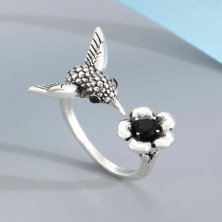 Bague Colibri & Fleur – Bague Ouverte Ajustable pour Femmes