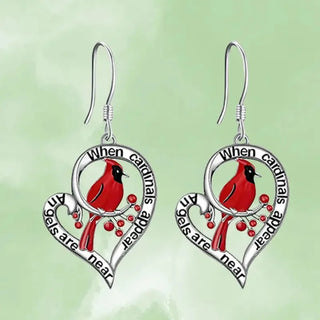 Boucles d'oreilles commémoratives Cardinal – “Quand les cardinaux apparaissent, les anges sont proches” Design en forme de cœur