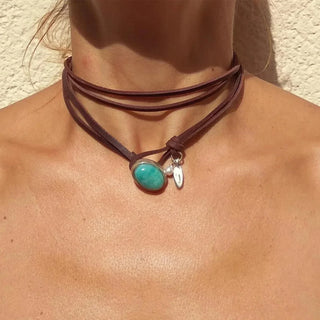 Agnese™ - Choker en Cuir avec Turquoise