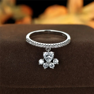 Bague Vintage Patte de Chat & Pierre Cœur – Ton Or & Argent