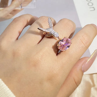 Bague en Pierre Précieuse Ajustable Colibri – Zircon, Plaqué Or 14K
