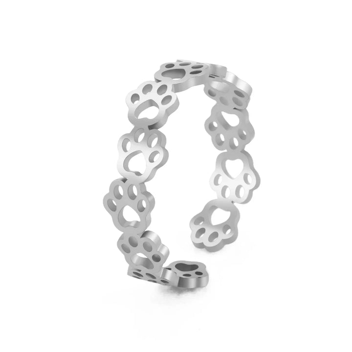 Bague Ajustable en Empreinte de Patte – Fabriquée en Acier Inoxydable