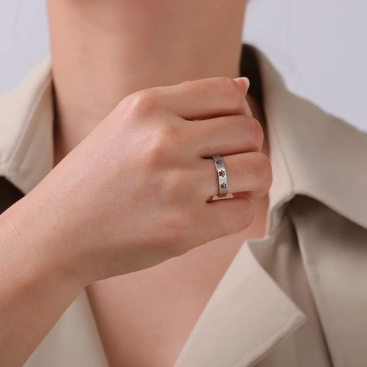 Bague en Acier Inoxydable avec Motif de Patte en Ton Or