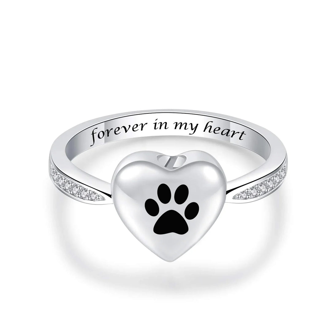 Bague Urne en Forme de Cœur avec Empreinte de Patte – Bijoux de Crémation en Mémoire d'Animal