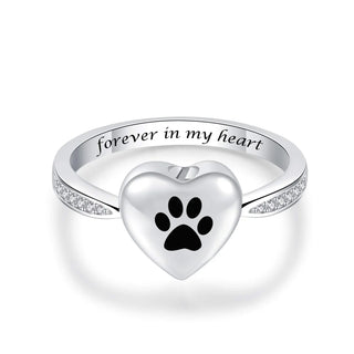Bague Urne en Forme de Cœur avec Empreinte de Patte – Bijoux de Crémation en Mémoire d'Animal