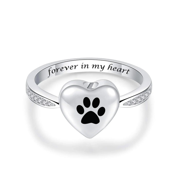 Bague Urne en Forme de Cœur avec Empreinte de Patte – Bijoux de Crémation en Mémoire d'Animal