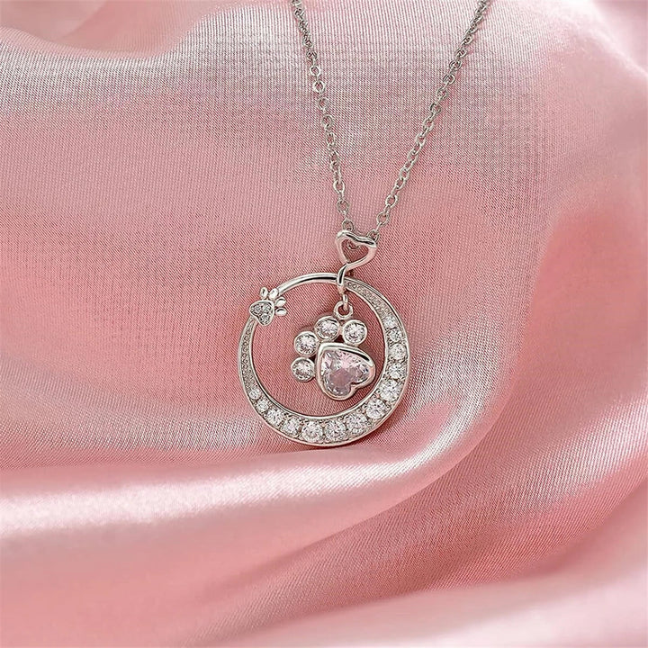 Collier Mignon en Argent Sterling 925 avec Imprimé de Patte et Zirconia Cubique