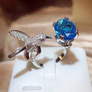 Bague en Pierre Précieuse Ajustable Colibri – Zircon, Plaqué Or 14K