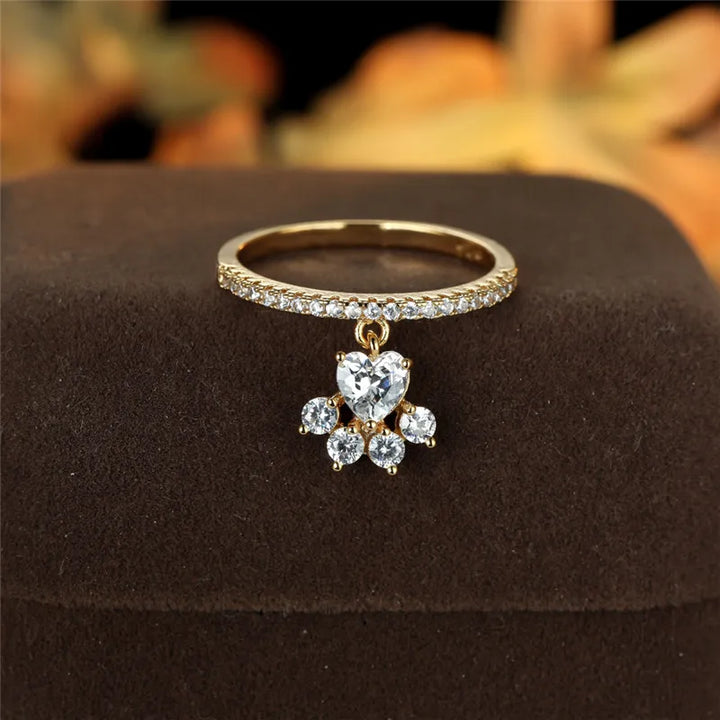 Bague Vintage Patte de Chat & Pierre Cœur – Ton Or & Argent