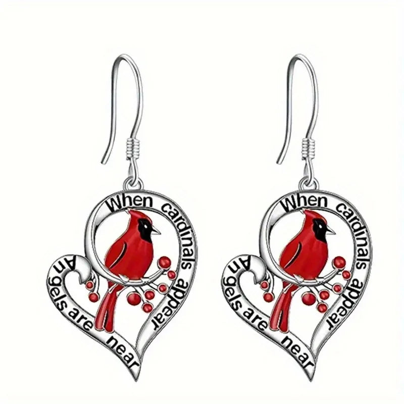 Boucles d'oreilles commémoratives Cardinal – “Quand les cardinaux apparaissent, les anges sont proches” Design en forme de cœur