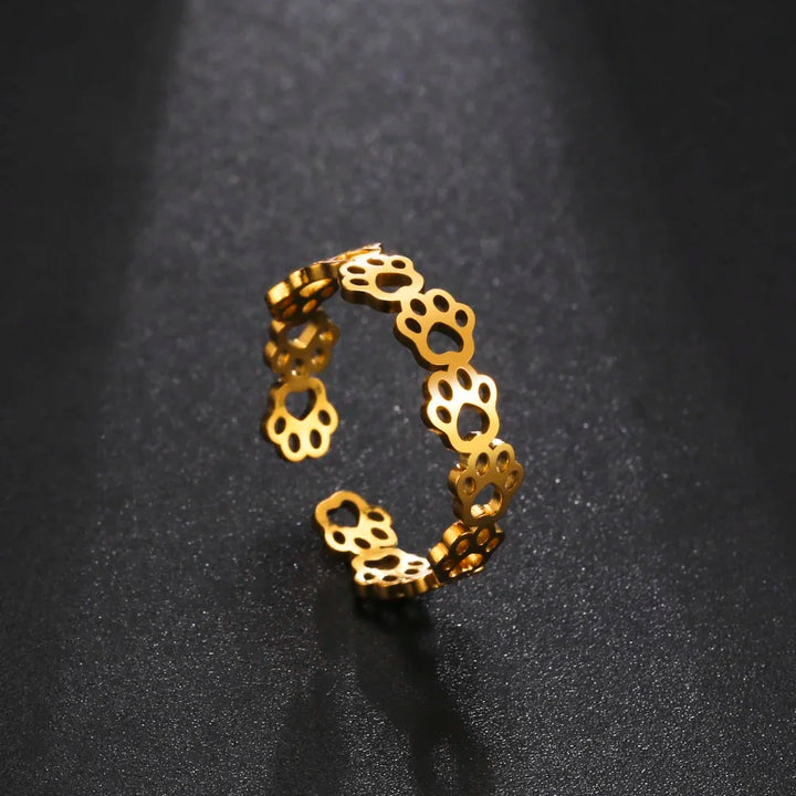 Bague Ajustable en Empreinte de Patte – Fabriquée en Acier Inoxydable