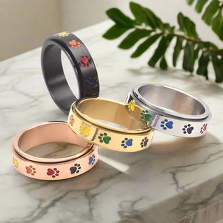 Bague Anti-Stress Pivotante – Acier Inoxydable avec Pattes Arc-en-Ciel
