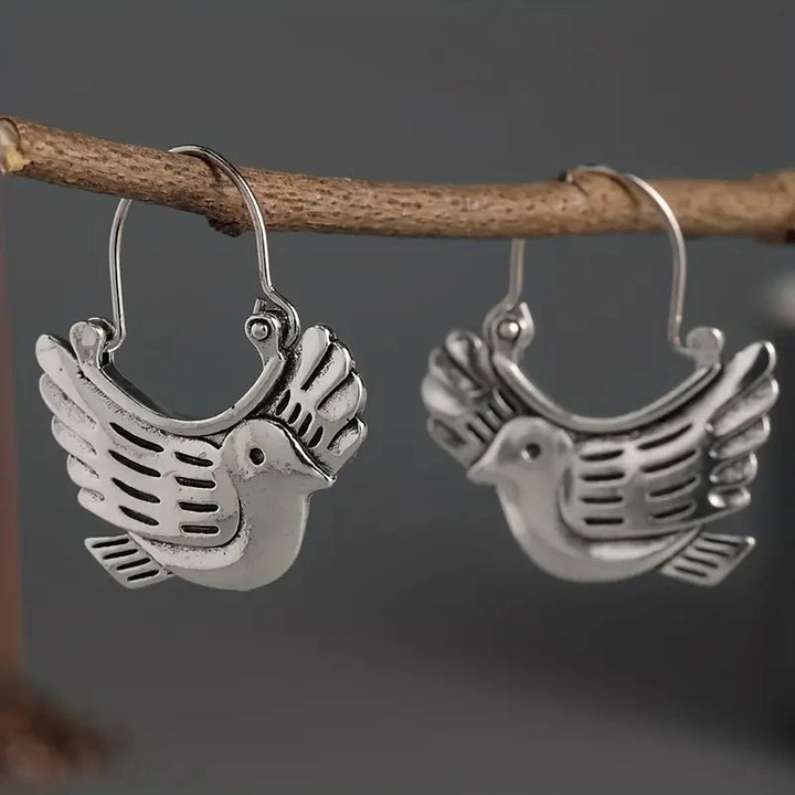 Boucles d'Oreilles Pendantes Inspirées des Oiseaux Boho – Argenté