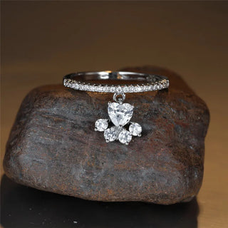 Bague Vintage Patte de Chat & Pierre Cœur – Ton Or & Argent