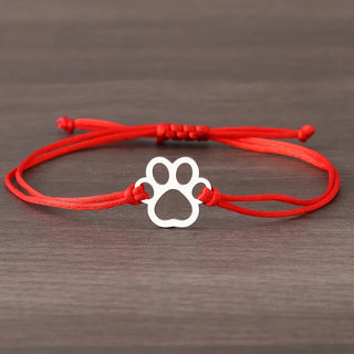 Bracelet en Corde avec Empreinte de Patte – Design Noir et Rouge Ajustable