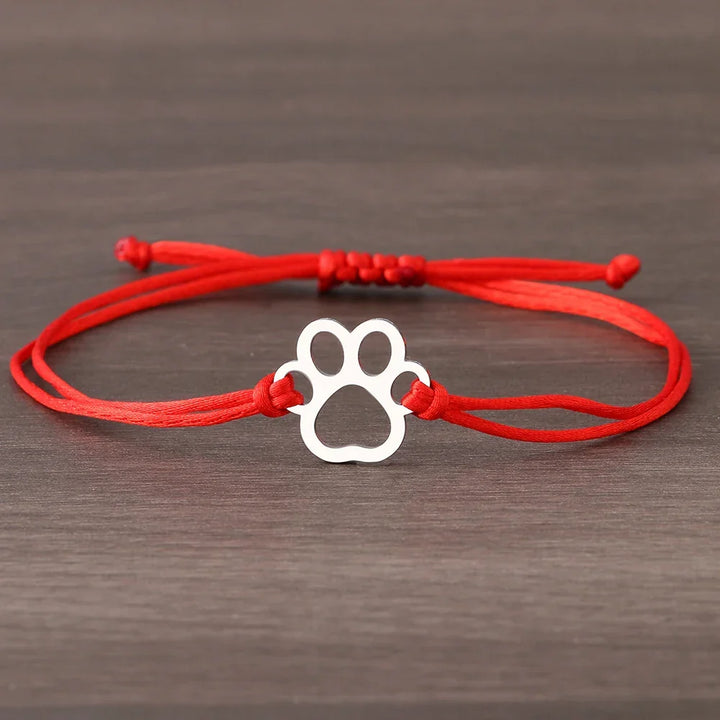 Bracelet en Corde avec Empreinte de Patte – Design Noir et Rouge Ajustable