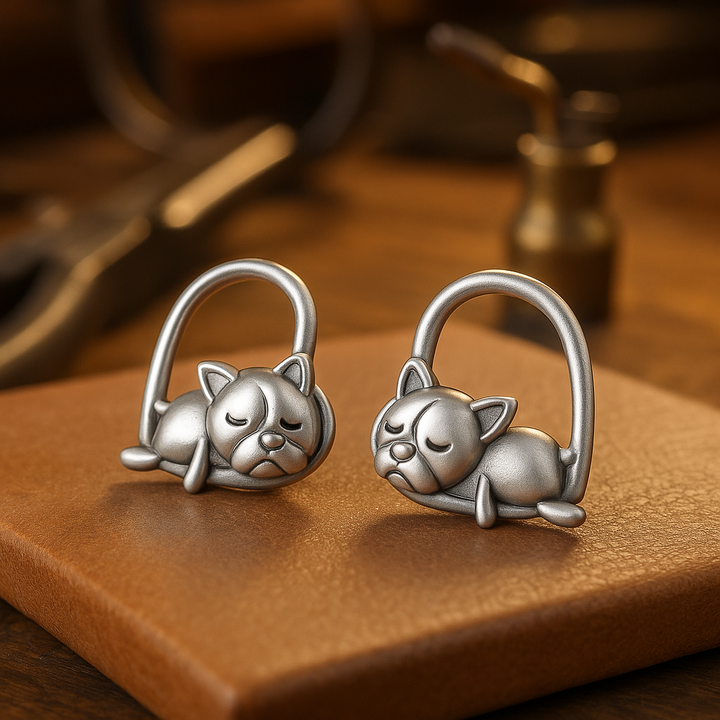 Boucles d'oreilles puces en argent 925 avec un chiot endormi