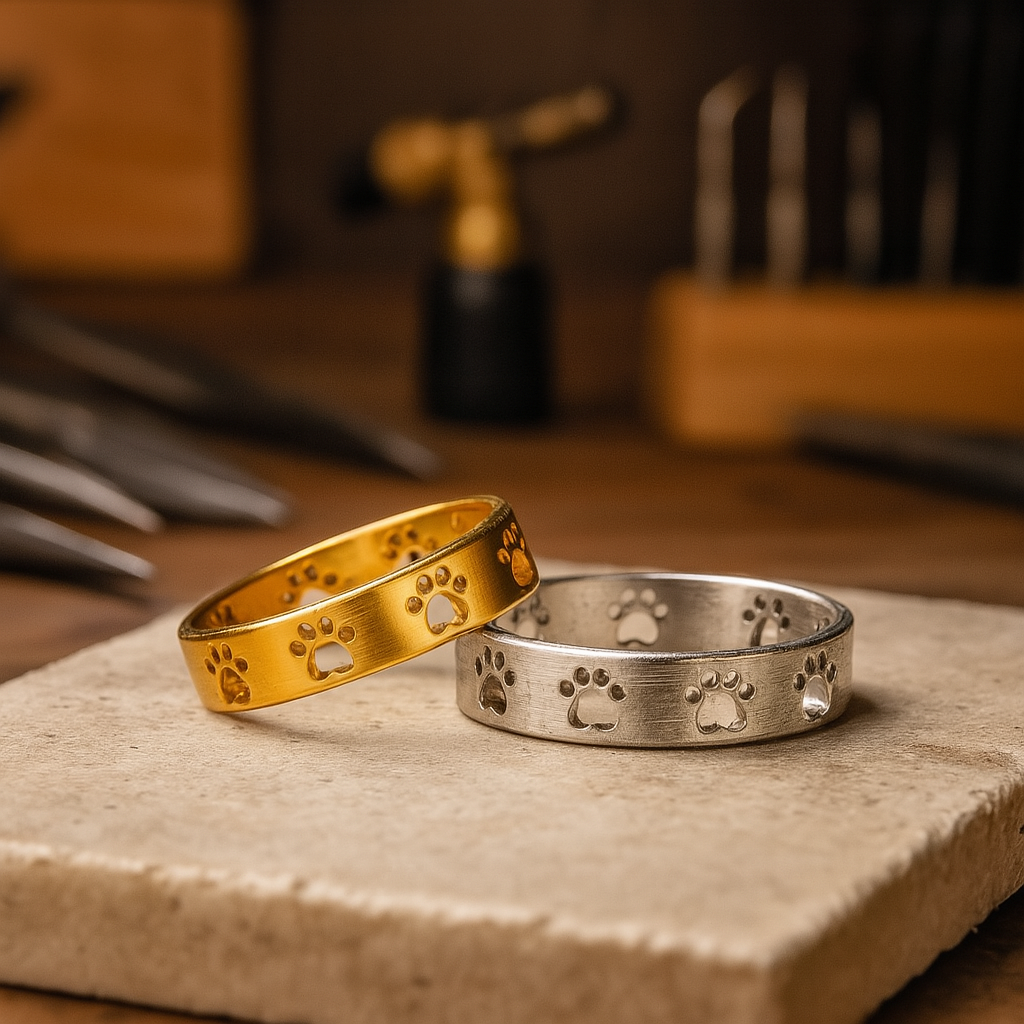 Bague en Acier Inoxydable avec Motif de Patte en Ton Or