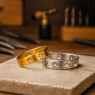 Bague en Acier Inoxydable avec Motif de Patte en Ton Or