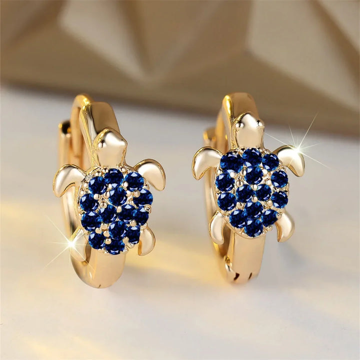 Boucles d'oreilles en forme de tortue de mer avec zircon scintillant
