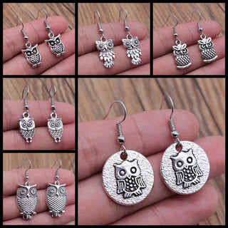 Boucles d'oreilles pendantes hibou vintage bohémien