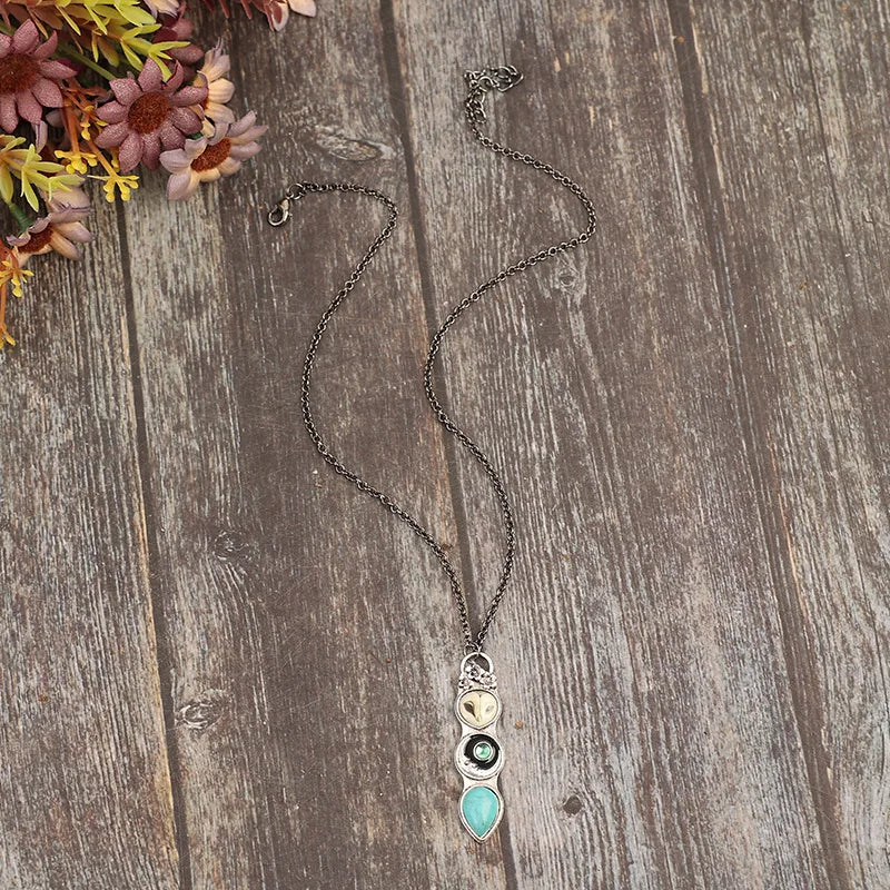Collier Bar en Sagesse de Hibou Turquoise