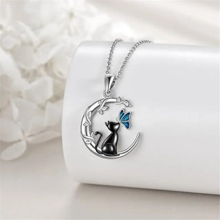 Pendentif en Cristal de Chat de Lune et Papillon
