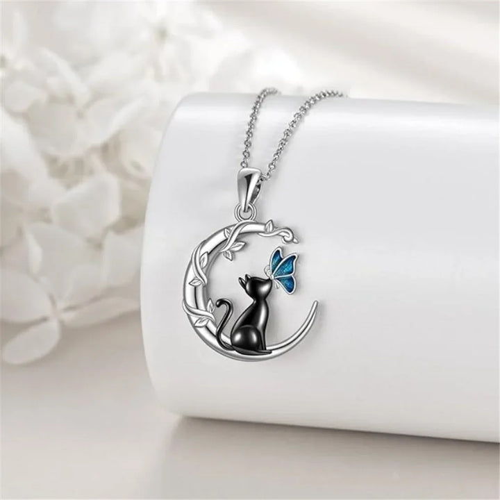 Pendentif en Cristal de Chat de Lune et Papillon