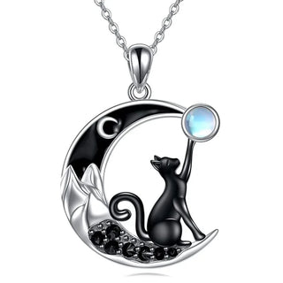 Pendentif en Cristal de Lune avec Chat Noir