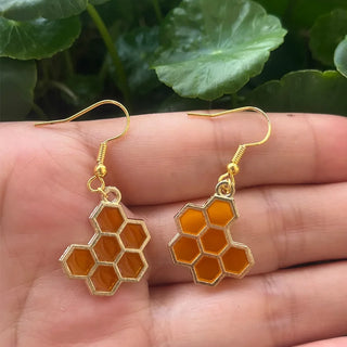 Boucles d'oreilles en cristal d'abeille dorée et de rayons de miel