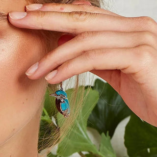 Boucles d'oreilles en émail bleu colibri