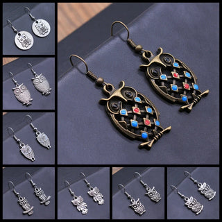 Boucles d'oreilles pendantes hibou vintage bohémien