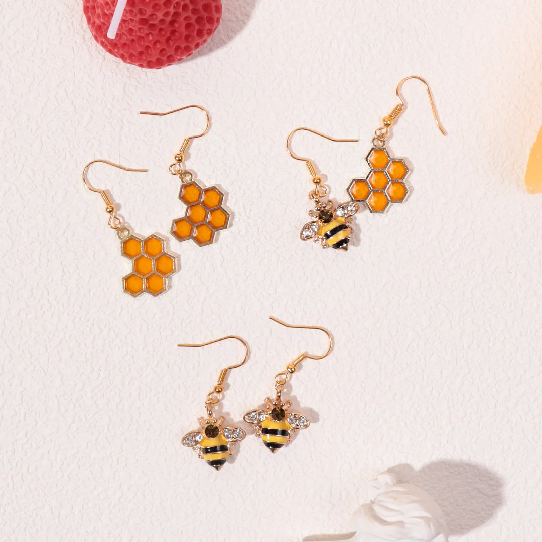Boucles d'oreilles en cristal d'abeille dorée et de rayons de miel