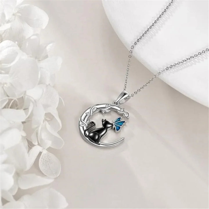 Pendentif en Cristal de Chat de Lune et Papillon