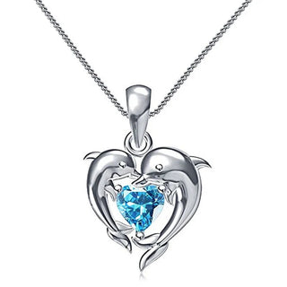 Collier Cœur Bleu Amour Dauphin