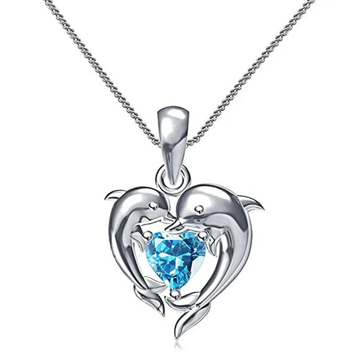 Collier Cœur Bleu Amour Dauphin