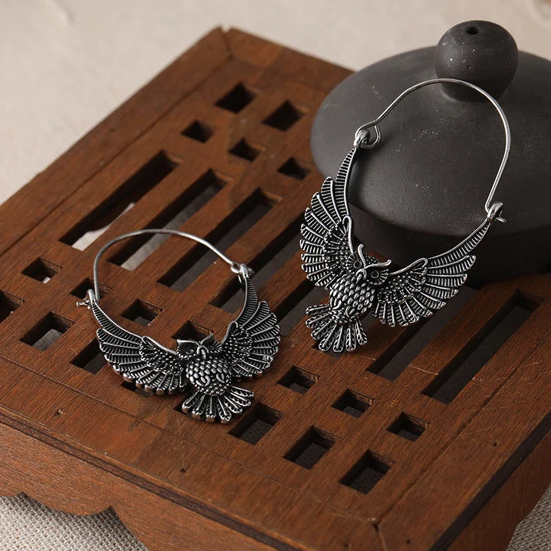 Boucles d'oreilles vintage bohémiennes en forme de hibou