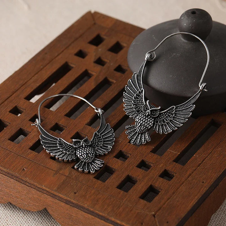 Boucles d'oreilles vintage bohémiennes en forme de hibou