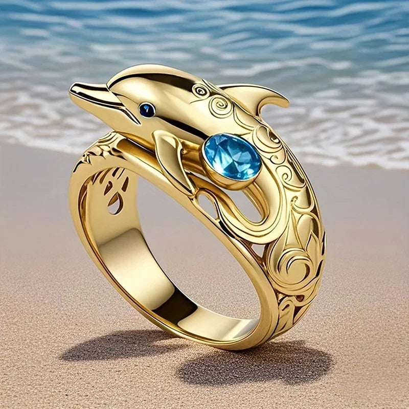 Bague Océan Dauphin avec Crystals Bleus